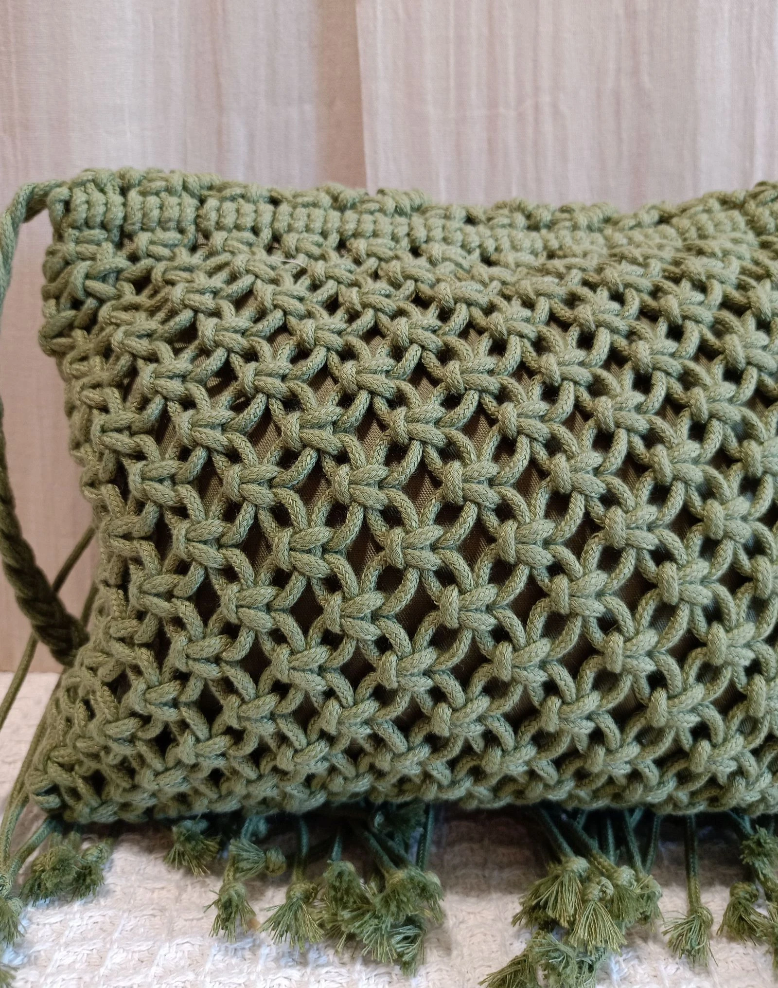 Olijfgroene macramé schoudertas – photo 4